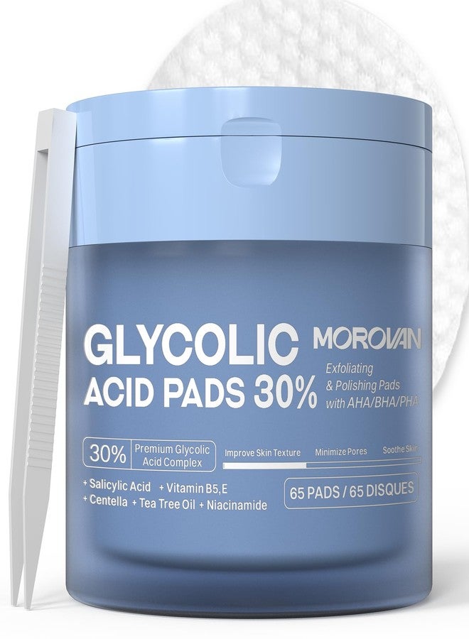 Morovan Glycolic Acid Pads 30%: Dual-Sided Face Exfoliator for Blemishes and Deep Cleaning, Clarifying Skin Tone, At-Home Peel, 65 Pads - Image 1
